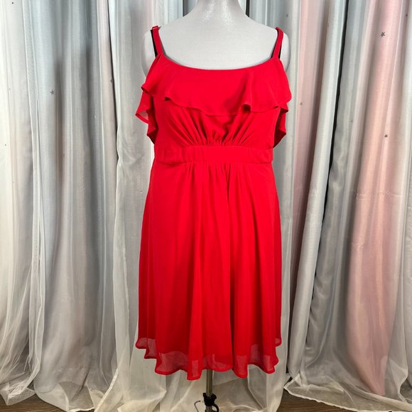 Red Torrid Chiffon Cold Shoulder Skater Dress, 16 - Picture 8 of 9